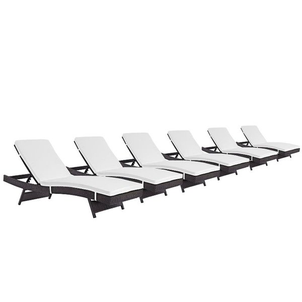 Modway Convene Outdoor Patio Chaise, Espresso and White - Set of 6 EEI-2430-EXP-WHI-SET